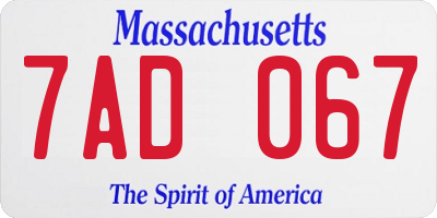 MA license plate 7AD067