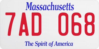 MA license plate 7AD068