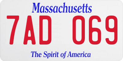 MA license plate 7AD069