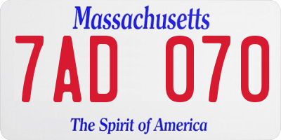 MA license plate 7AD070