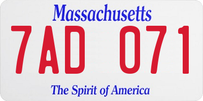 MA license plate 7AD071