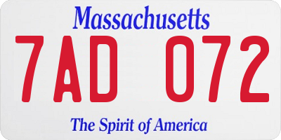 MA license plate 7AD072