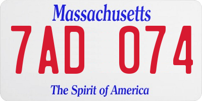 MA license plate 7AD074