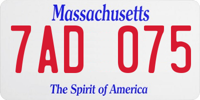 MA license plate 7AD075