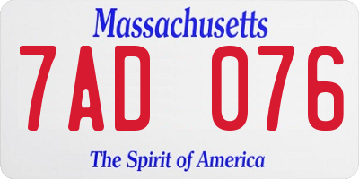 MA license plate 7AD076
