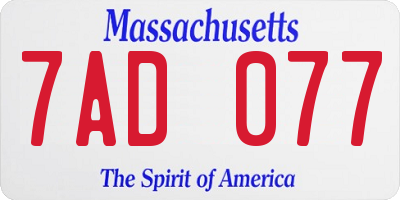 MA license plate 7AD077