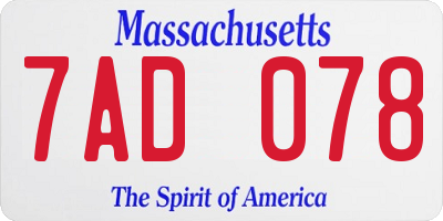 MA license plate 7AD078