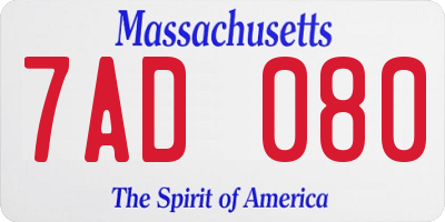 MA license plate 7AD080