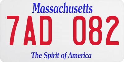 MA license plate 7AD082