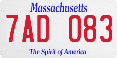 MA license plate 7AD083