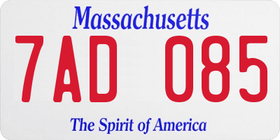 MA license plate 7AD085