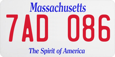 MA license plate 7AD086
