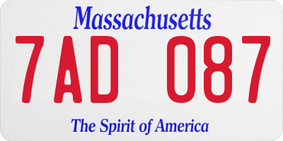 MA license plate 7AD087