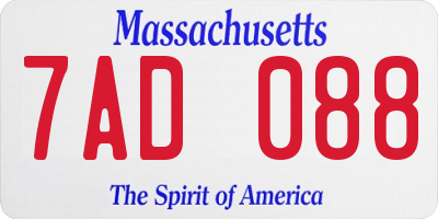 MA license plate 7AD088