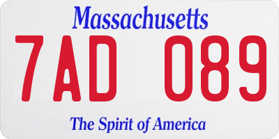 MA license plate 7AD089