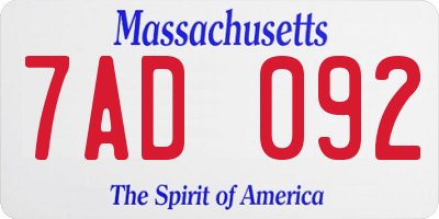 MA license plate 7AD092