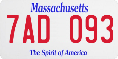 MA license plate 7AD093
