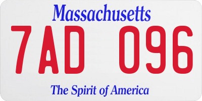 MA license plate 7AD096
