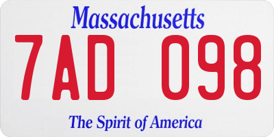 MA license plate 7AD098