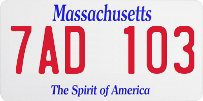 MA license plate 7AD103