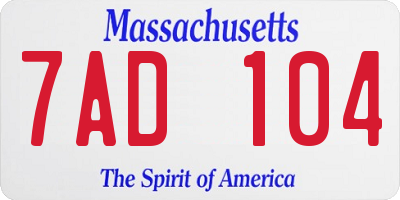 MA license plate 7AD104