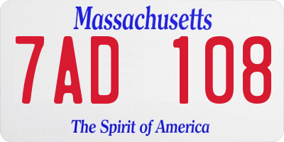 MA license plate 7AD108