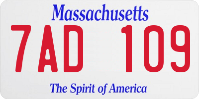 MA license plate 7AD109