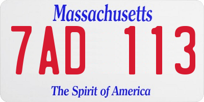 MA license plate 7AD113