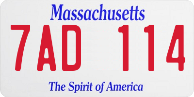 MA license plate 7AD114