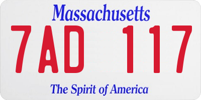 MA license plate 7AD117