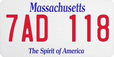 MA license plate 7AD118