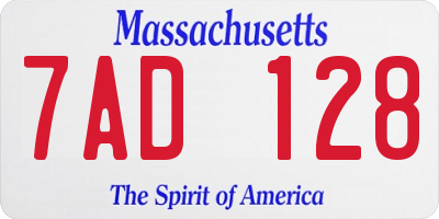MA license plate 7AD128