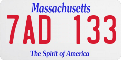 MA license plate 7AD133