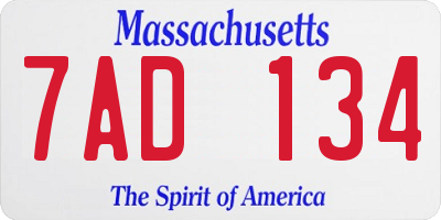 MA license plate 7AD134