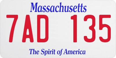 MA license plate 7AD135