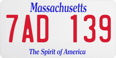 MA license plate 7AD139