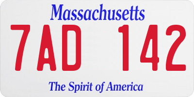 MA license plate 7AD142
