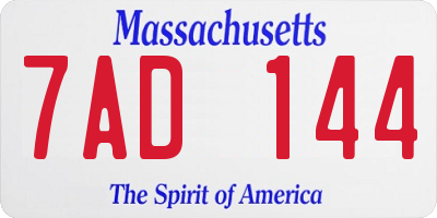 MA license plate 7AD144