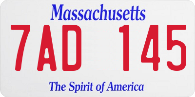 MA license plate 7AD145
