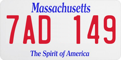 MA license plate 7AD149