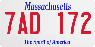 MA license plate 7AD172