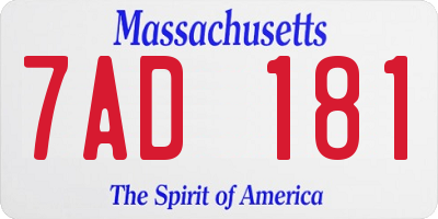MA license plate 7AD181