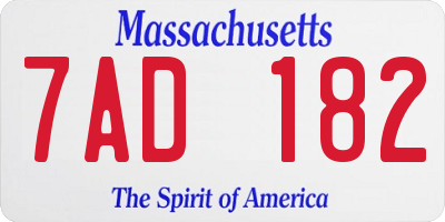 MA license plate 7AD182