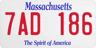 MA license plate 7AD186