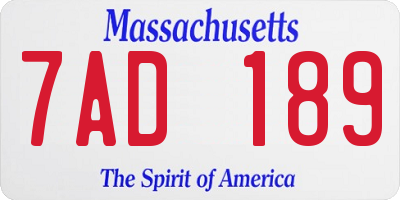 MA license plate 7AD189