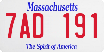 MA license plate 7AD191