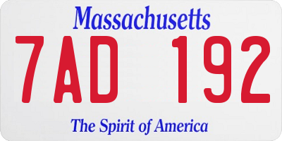 MA license plate 7AD192