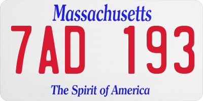 MA license plate 7AD193
