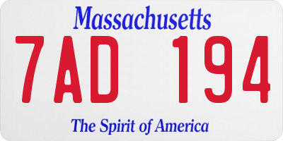 MA license plate 7AD194