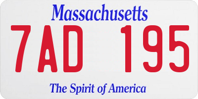 MA license plate 7AD195